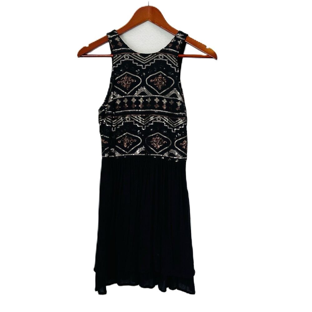 Hollister Dress Women S Black Geommetric Sequin Sleeveless Tie Mini Party Glam